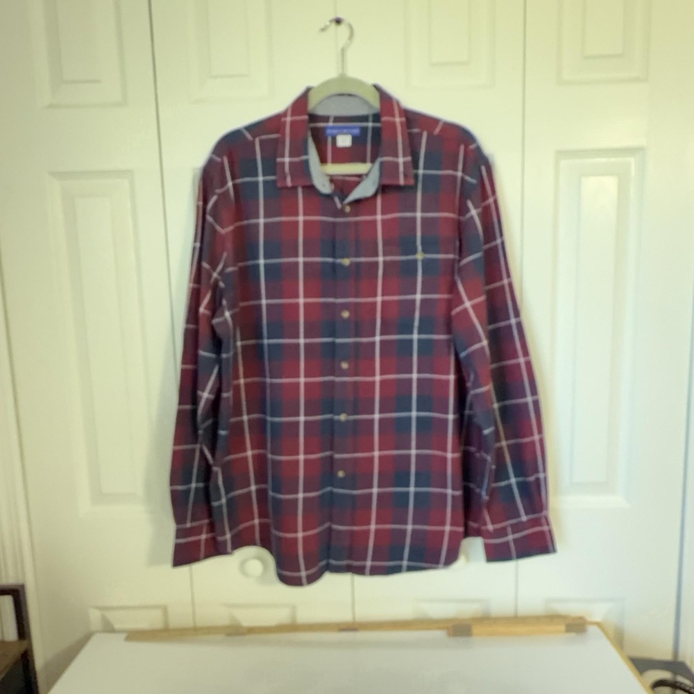Simply Styled Mens XL Red Plaid Flannel Long Sleeve Button Up Shirt SEAS F7